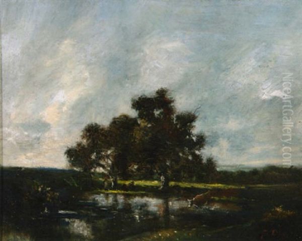 Landschaft Mit Kuh Am Weiher - view 1
