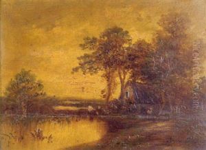 Personnage Et Maison Au Bord D'un Etang