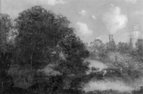 Flusslandschaft Mit Kuhhirtin In Einer Fahre - view 1
