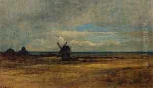 Windmuhle In Weiter Landschaft by Jules Dupre
