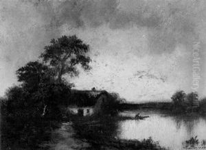 Paysage Au Bord De L'eau Avec Peniche by Jules Dupre