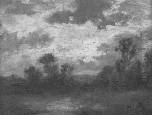 Landschaft Unter Einem Bewolkten, Melancholisch Wirkenden Himmel