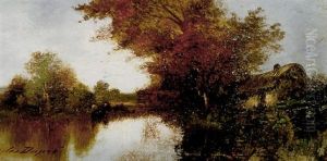 Troupeau S'abreuvant Pres Des Chaumieres by Jules Dupre