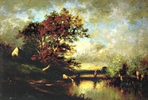 Troupeau A La Mare Aux Environs De Pontoise by Jules Dupre