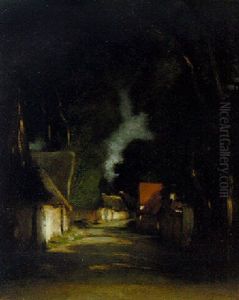 Village In The Moonlight by Jules Dupre