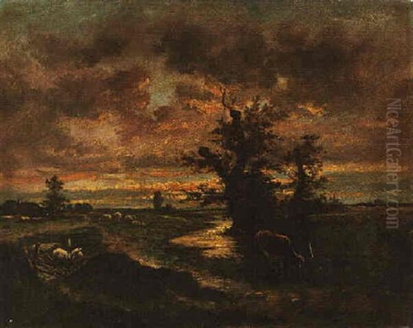 A Brooding Landscape With Cows And Sheep - view 1