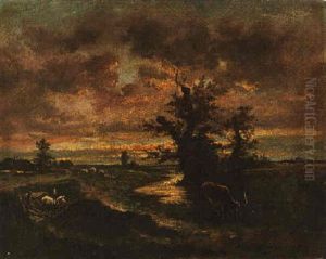 A Brooding Landscape With Cows And Sheep by Jules Dupre