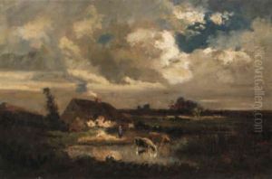 Landschaft Mit Kuhen An Der Tranke by Jules Dupre