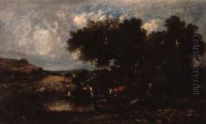 Cattle Watering At A Stream by Jules Dupre