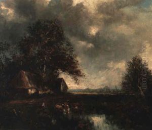 Cattle Watering At A Pool by Jules Dupre