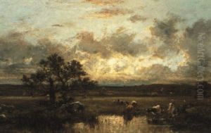 Paysage Au Chene Et A La Mare by Jules Dupre
