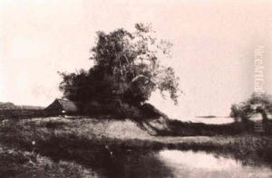 Landscape With Figure By Cottage And Cattle Watering by Jules Dupre
