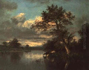 Cattle At A Wooded River by Jules Dupre