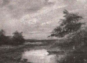River Landscape With Figure In A Small Boat by Jules Dupre
