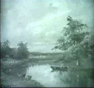 River Landscape With Figure In A Small Boat by Jules Dupre