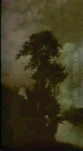 Pecheur Pres De La Chaumiere by Jules Dupre