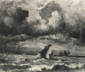 Sailing Ships In Choppy Seas by Jules Dupre