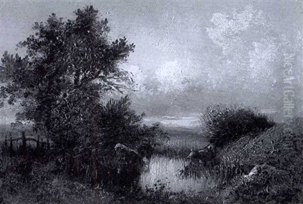 Cattle By A Pond Near Pontoise - view 1