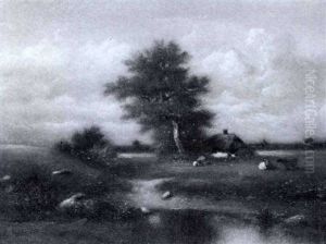 Landscape With Farmhouse By A Pond by Jules Dupre