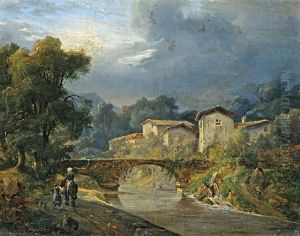 Riverbank With Figures by Francois Joseph Dupressoir
