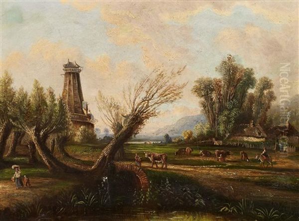 Zwei Gemalde Mit Pastoralen Landschaften - view 1