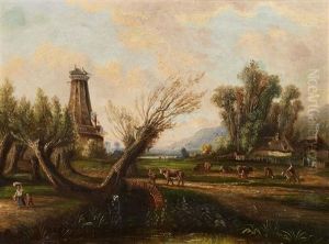 Zwei Gemalde Mit Pastoralen Landschaften by Francois Joseph Dupressoir