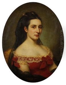 Portrait Of A Lady In A Red Dress With Lace Trim