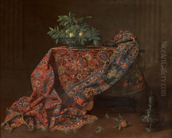 Portrait Of A Lady In A Red Dress With Lace Trim - view 1