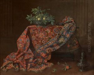 Portrait Of A Lady In A Red Dress With Lace Trim by Pierre Dupuis
