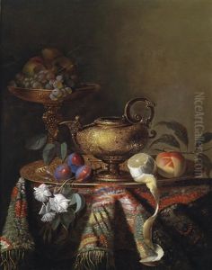 Stillleben Mit Prunksilber, Zwetschgen Und Exotischen Fruchten by Pierre Dupuis