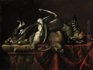 A Hare, A Jay, A Partridge, A Duck And Other Birds, All On A Draped Marble Ledge