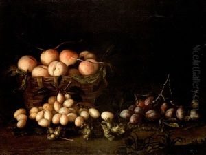 Nature Morte Au Panier De Peches, Prunes Et De Noisettes by Pierre Dupuis