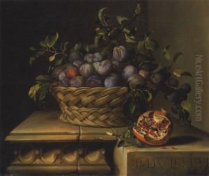 Corbeille De Prunes Et Grenade Sur En Entablement Sculpte by Pierre Dupuis