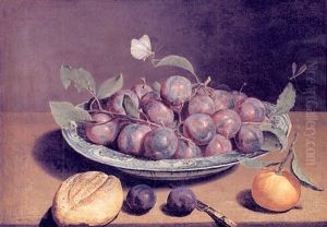 Coupe De Prunes Et Fruits Sur Un Entablement by Pierre Dupuis