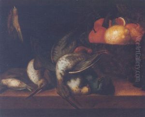 Still Life Of Game Birds Together With A Basket Of Lemons, Oranges, Pomegranates And Figs With An Artichoke Upon A Table