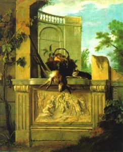 Architekturruine Mit Katze Und Einem Jagdstilleben