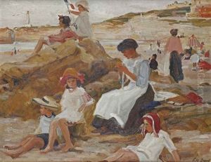 Children Playing On The Beach Of Biarritz