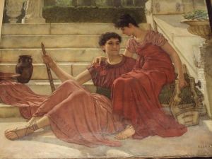 Two Classical Figures Seated On A Terrace by Reginald Ernest Arnold