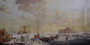 Skaters On A Frozen Lake by Reginald Ernest Arnold