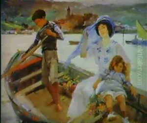 A Mother And Her Children In A Boat by Paul Michel Dupuy