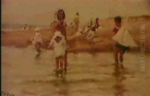 Children Paddling On The Beach
