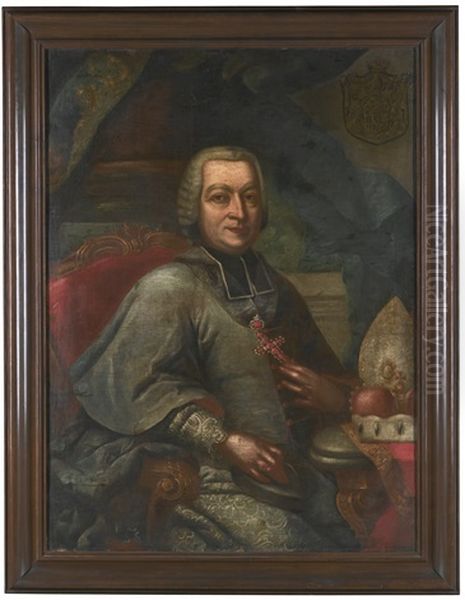 Portrait Of Franz Anton Freiherr Von Hausen Zu Gleichenstorff (d.1780), Seatedm In Choir Dress Holding Up A Pectoral Cross Of Precious Stones - view 1