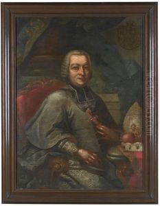 Portrait Of Franz Anton Freiherr Von Hausen Zu Gleichenstorff (d.1780), Seatedm In Choir Dress Holding Up A Pectoral Cross Of Precious Stones