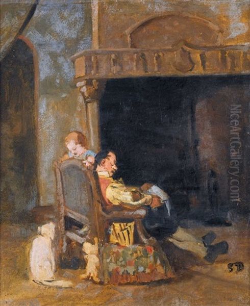 Herrschaftliches Interieur Mit Schlafendem Vater - view 1