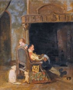 Herrschaftliches Interieur Mit Schlafendem Vater