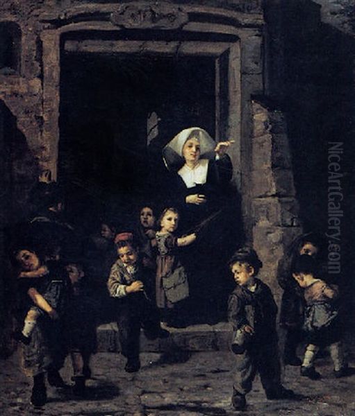 School Children With Nun - view 1