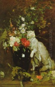 Blumen In Vase Mit Weiser Katze Blumen In Vase Mit Weiser Katze