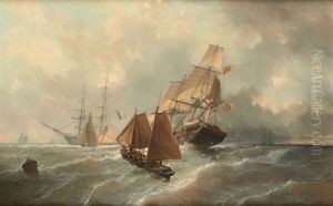 Marine Avec Trois-mats A La Gite by Jean Baptiste Henri Durand-Brager