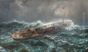 Bateau Dans La Tempete by Jean Baptiste Henri Durand-Brager