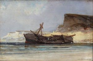 Bateau Echoue Une Plage by Jean Baptiste Henri Durand-Brager